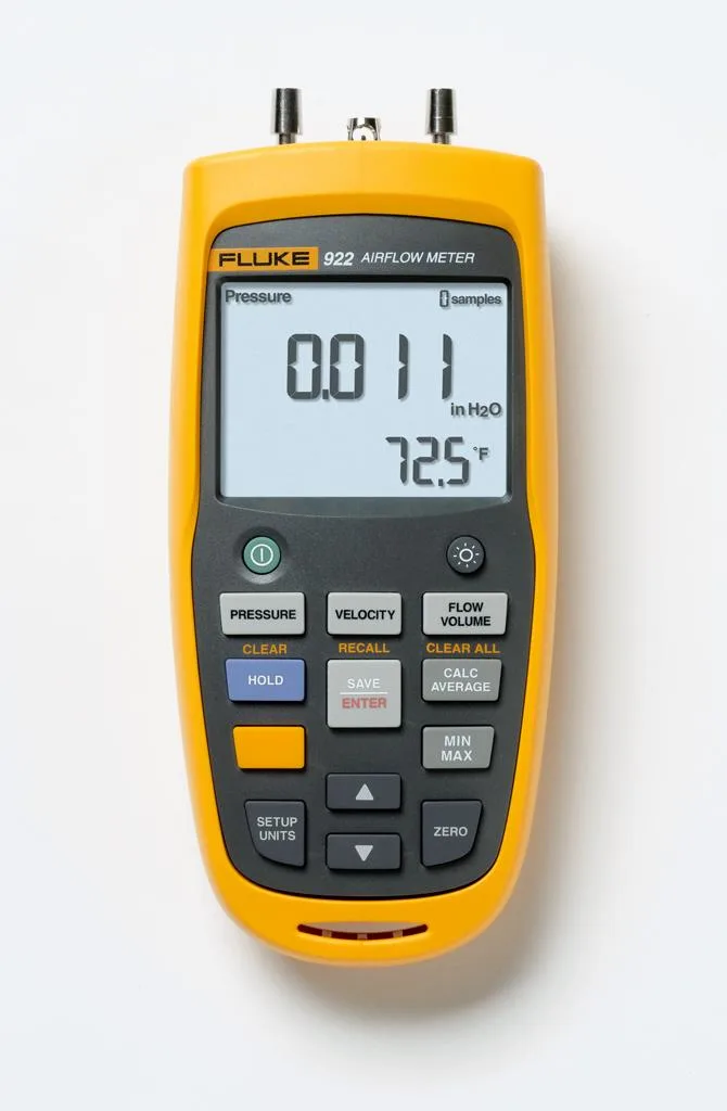 Handheld Fluke 922 airflow meter with digital LCD display