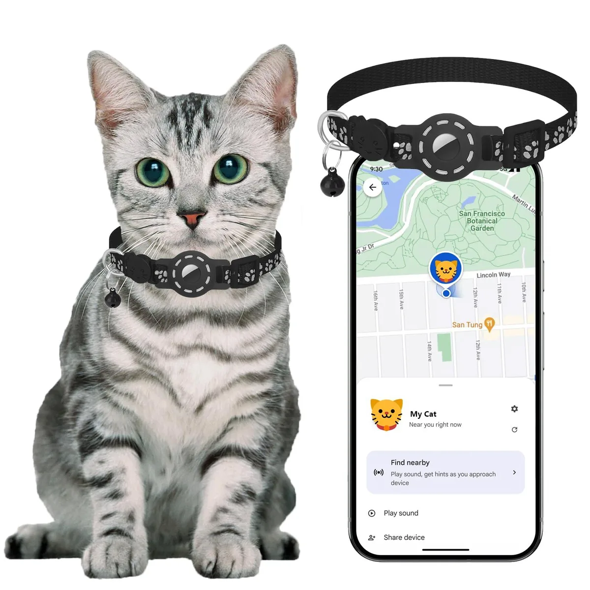  PAW Android GPS Cat Collar Tracker 500ft Range Android 9.0+ — product photo
