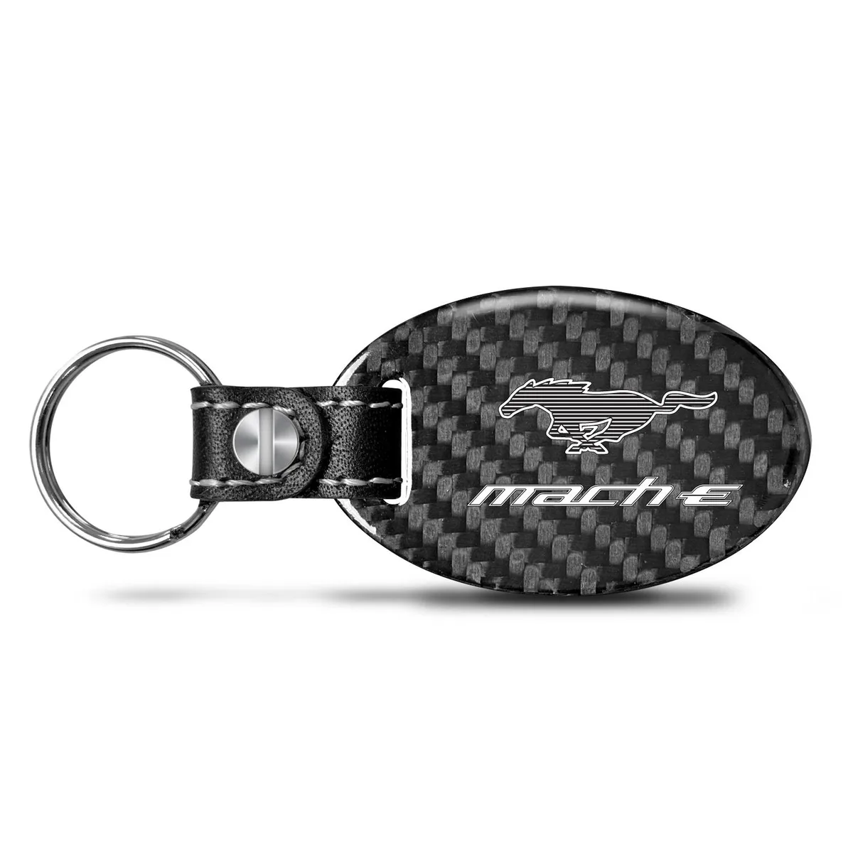 iPick Image, LLC iPick Image, LLC Ford Mustang Mach-E Real Carbon Fiber Key Chain Black Leather Strap — product photo