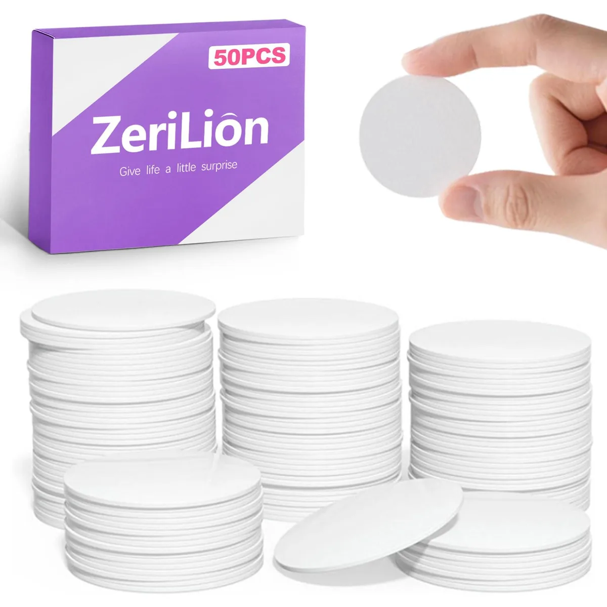 Fifty white round uncoated NFC stickers, 25mm diameter