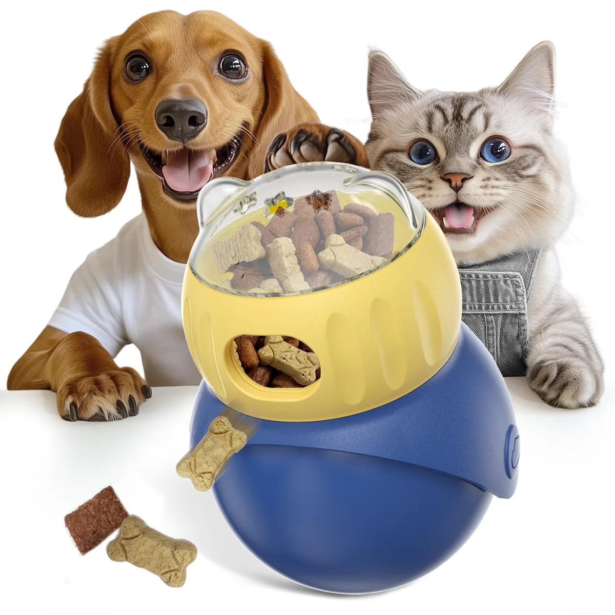 3MNSCD 3MNSCD Dual-Chamber Treat Dispenser Ball Yellow Blue — product photo