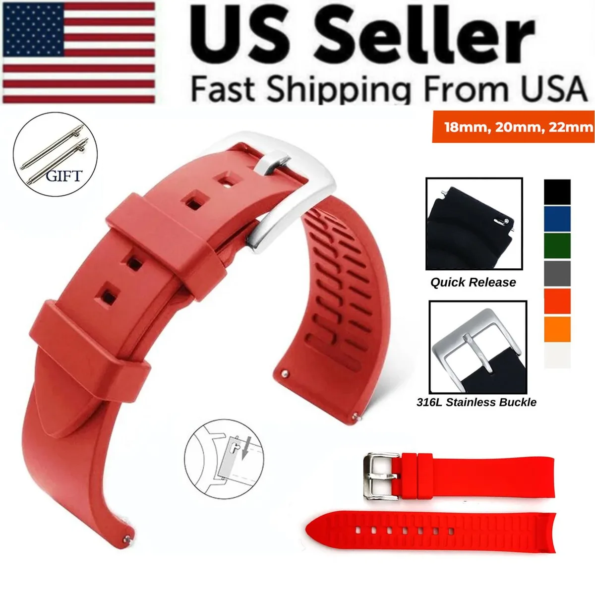 The Perfect Part The Perfect Part 18mm 20mm 22mm Silicone Watch Band Red — product photo