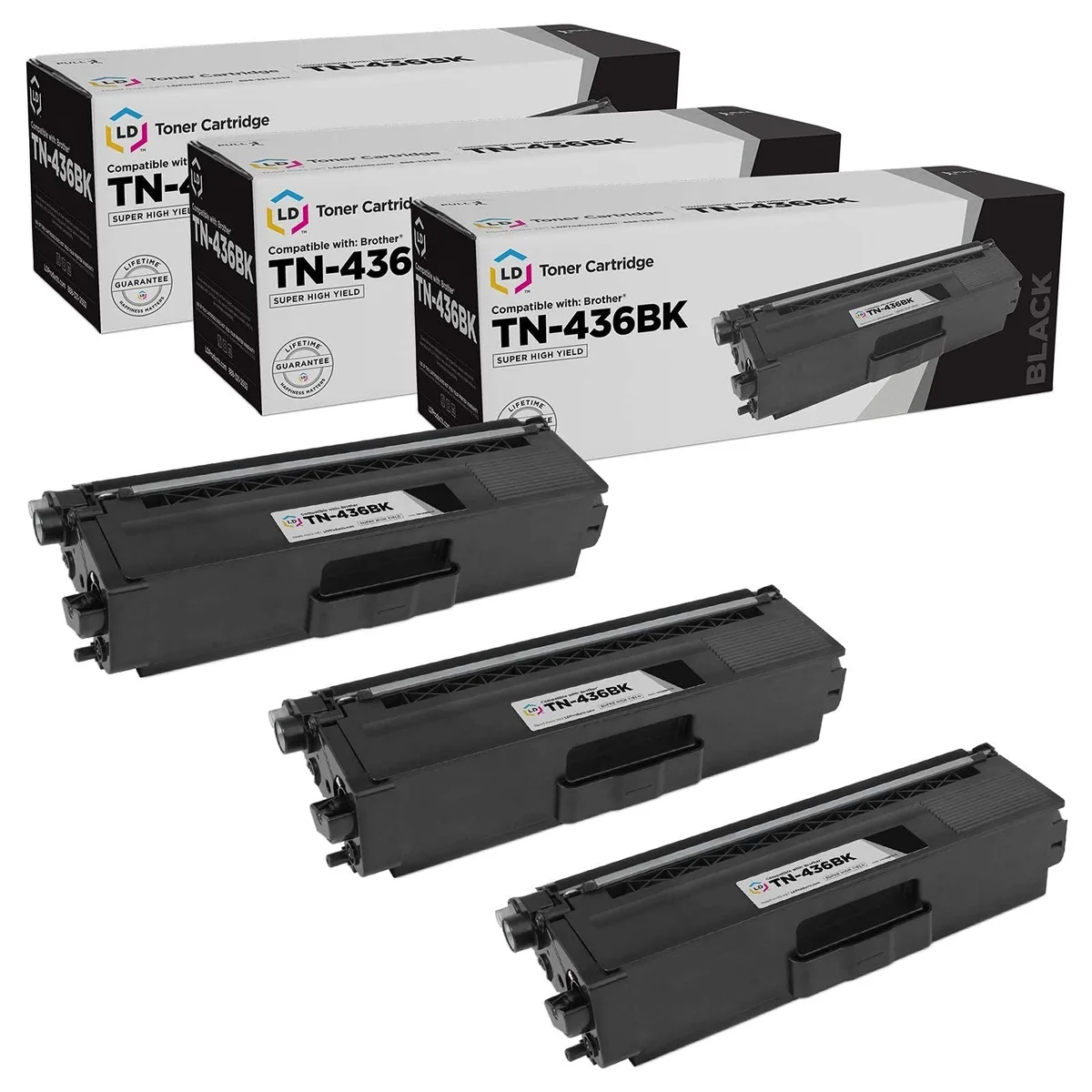 LD Products LD Products TN436BK Super High Yield Black Toner Cartridge 3-Pack 6500 Pages — product photo