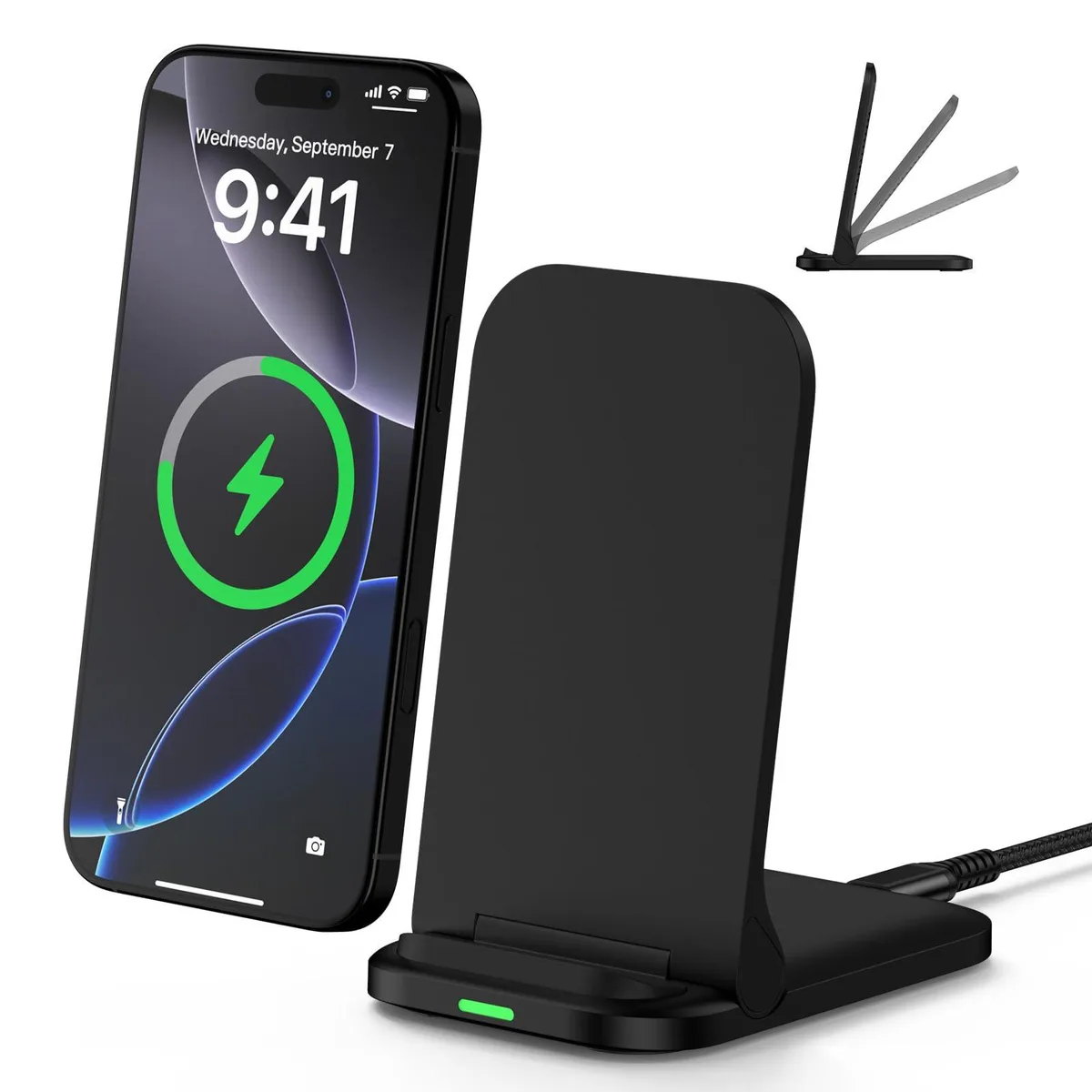 REPIND Foldable Wireless Charger Stand 15W 10W 7.5W 5W Black USB-A — product photo