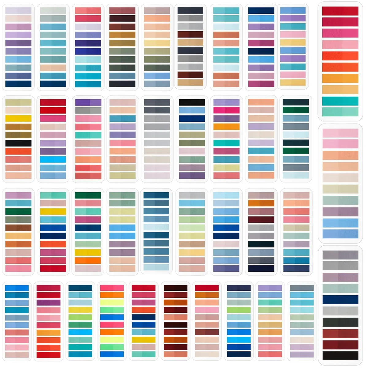 Clear rectangular sticky tabs in multicolour stacks, smooth PET finish