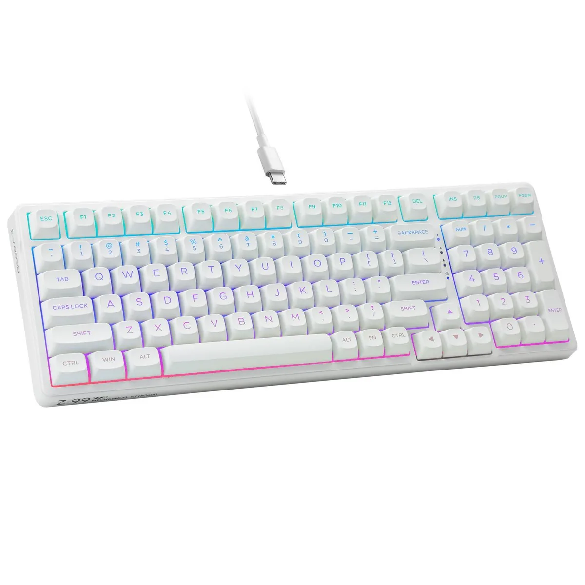  HUO JI 608-1100 Creamy Mechanical Gaming Keyboard White 99 Keys 96% Layout Gasket Hot-Swappable RGB — product photo