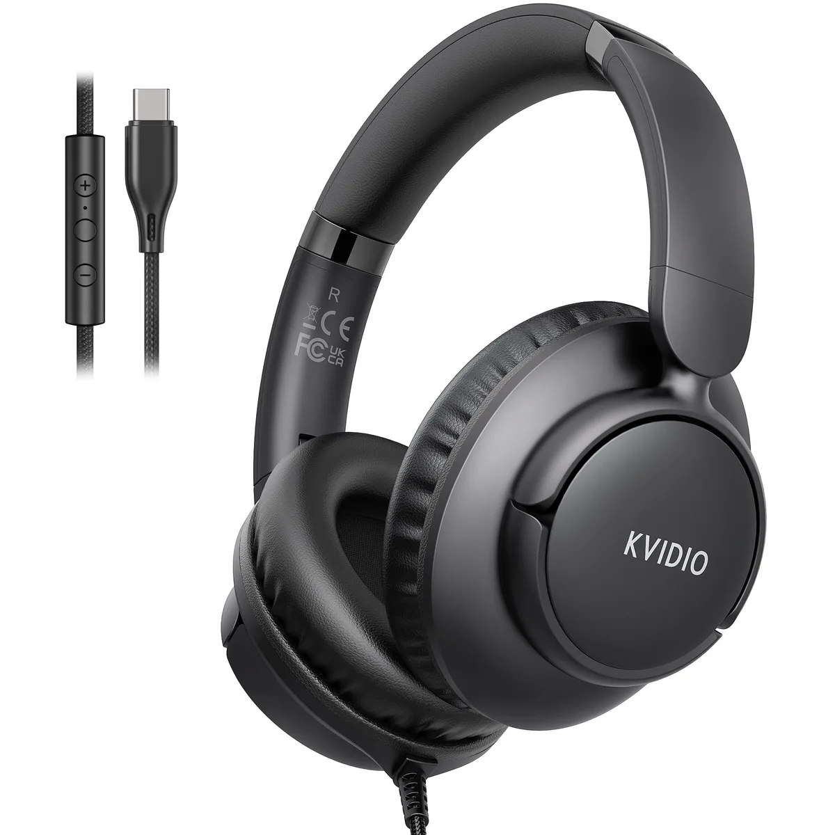 KVIDIO IVYFIT USB-C Over-Ear Headphones Black 4.9ft — product photo