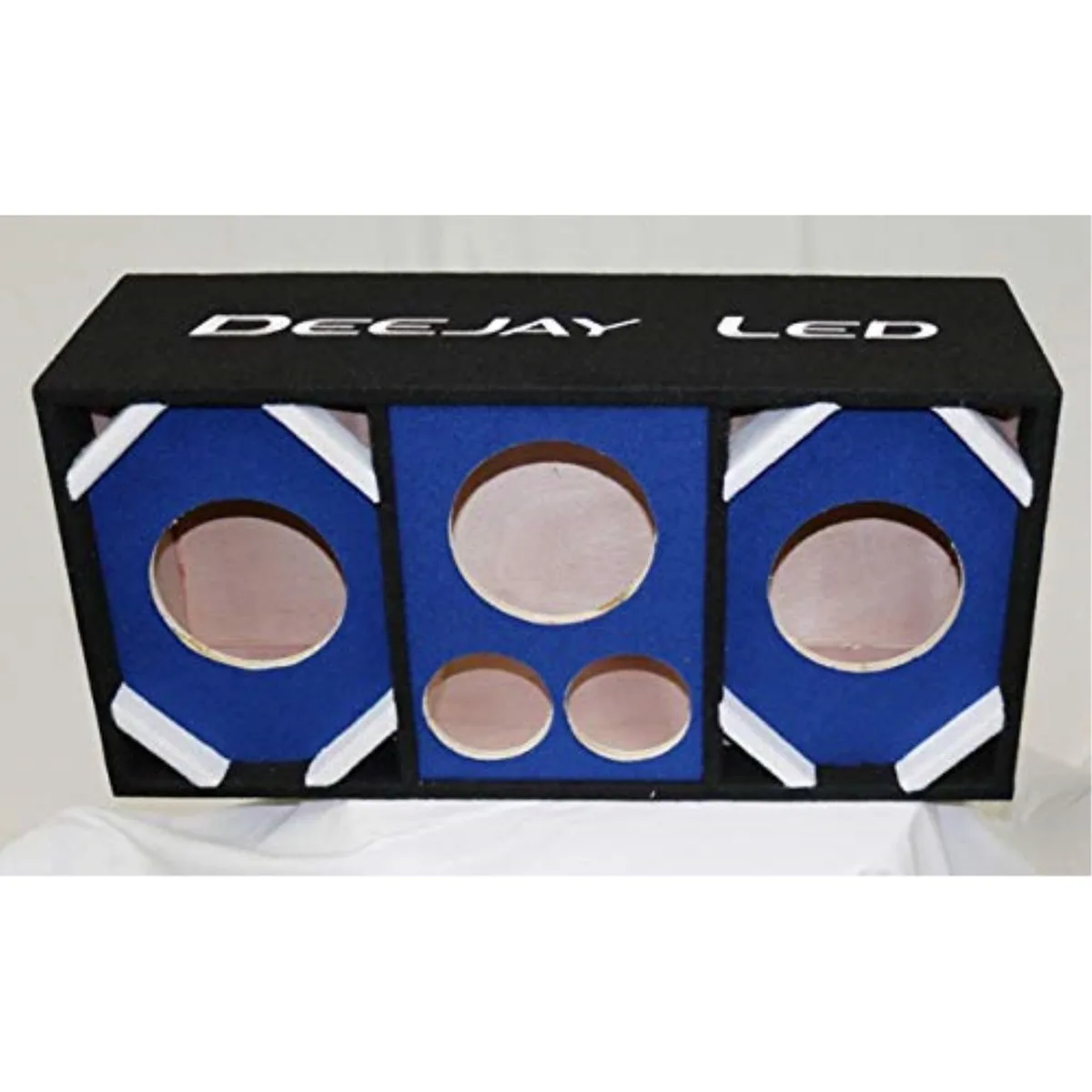 Blue speaker enclosure with two 6-inch woofers two tweeters and one horn