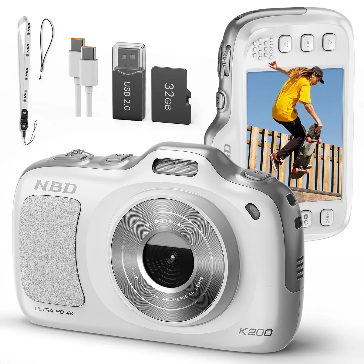 G-Anica G-Anica 64MP 4K 16X Zoom Point &amp; Shoot Camera White 32GB Card — product photo