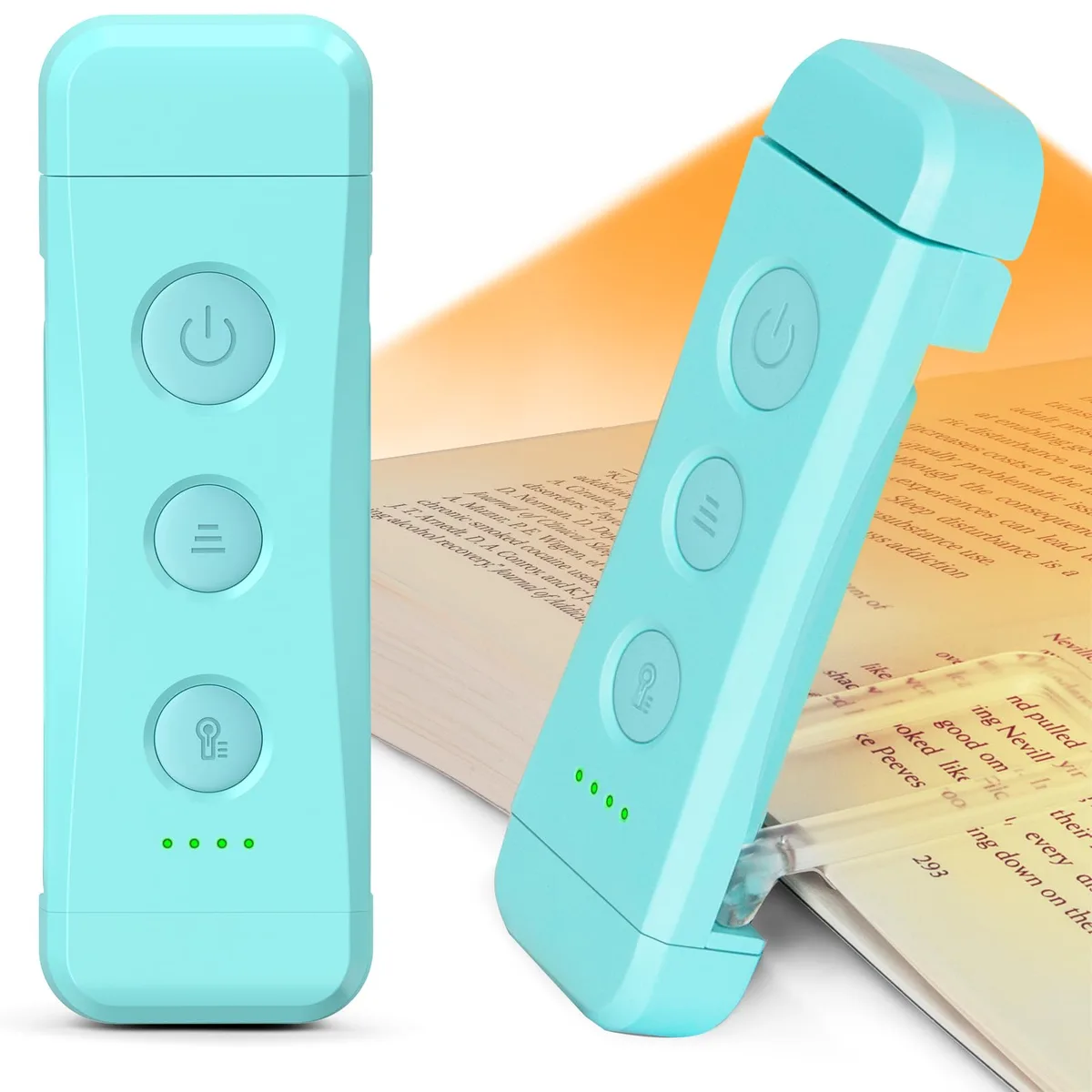 A slim bookmark-style LED reading light with a matte finish and adjustable lamp head