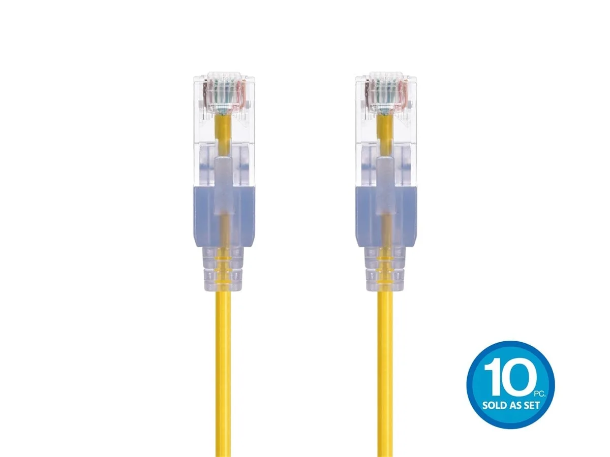 Monoprice Inc. Monoprice 116317 Cat6A SlimRun 1 ft Yellow 10-pack 30AWG 550MHz — product photo