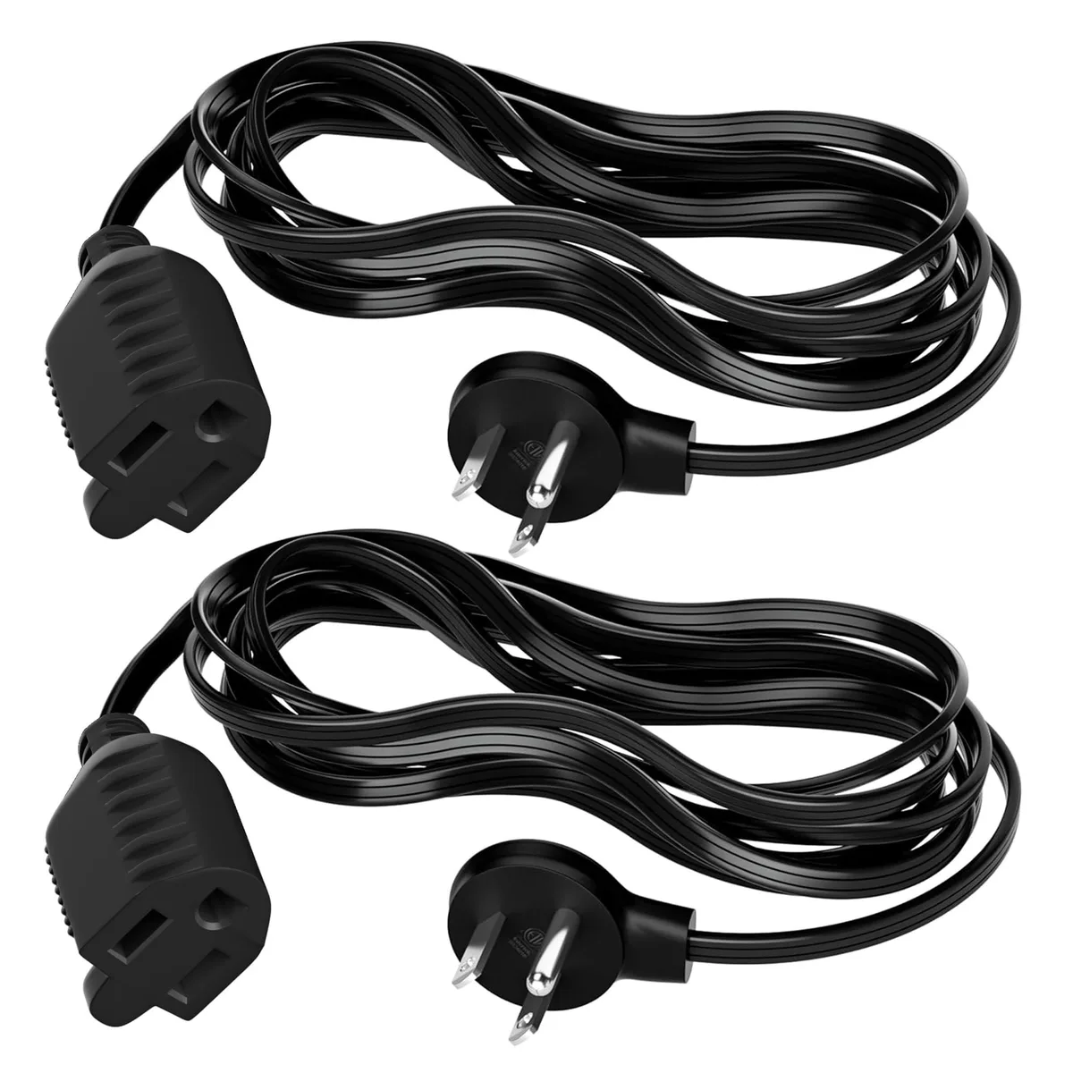 Elecan-PC6-16-13A 6 ft 2 Pack Flat Plug Extension Cord 16 Gauge 13 A 125 V Black — product photo