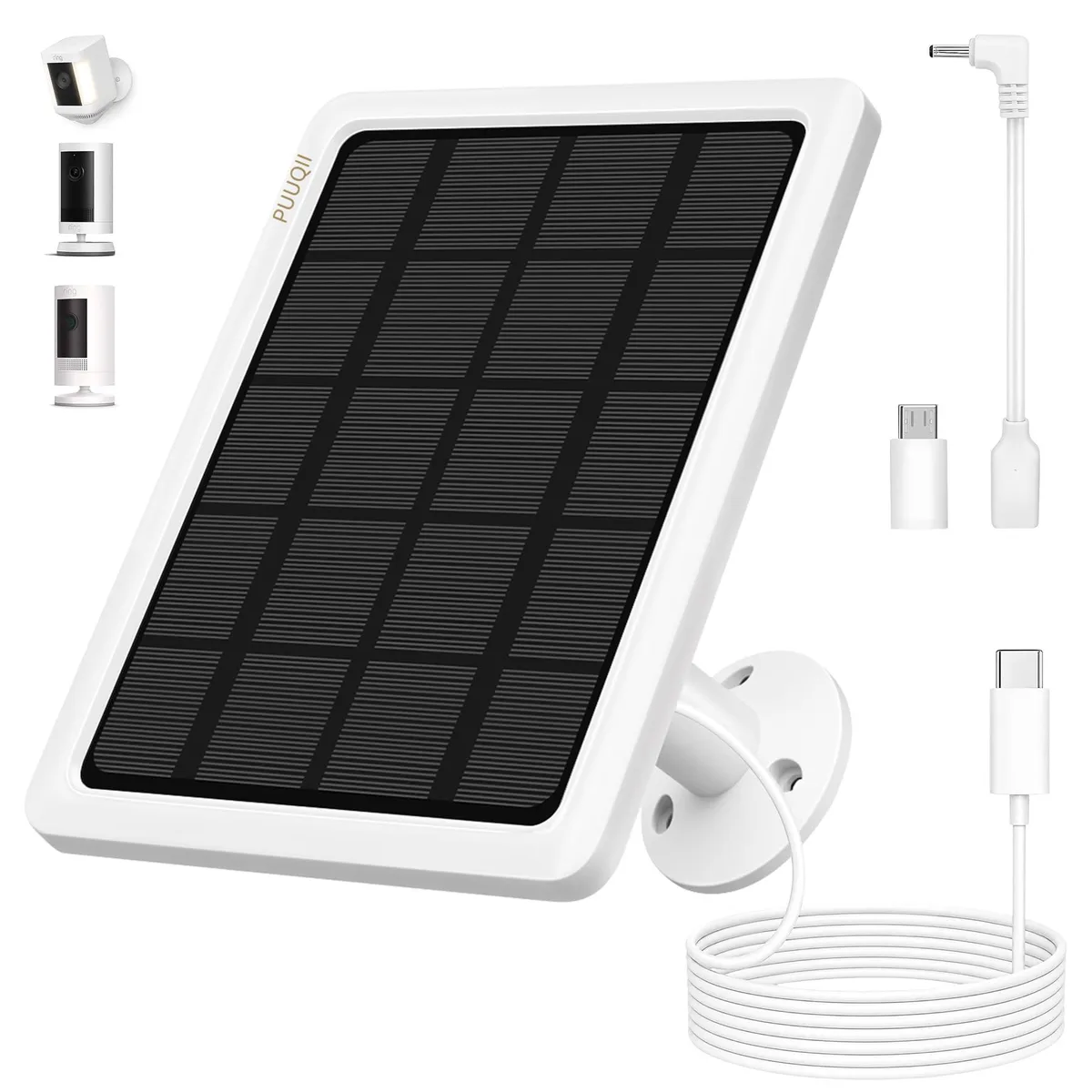 White rectangular solar panel with 360 degree adjustable mount and 10FT cable