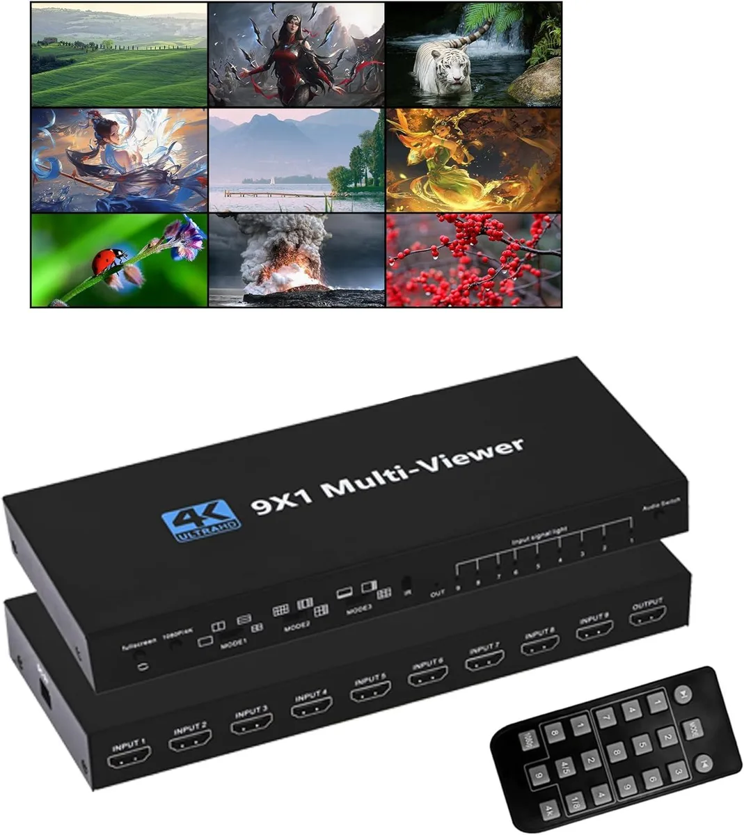 Jansicotek Jansicotek OZQF-1 9x1 HDMI Multiviewer Switch 10 Modes IR Remote — product photo