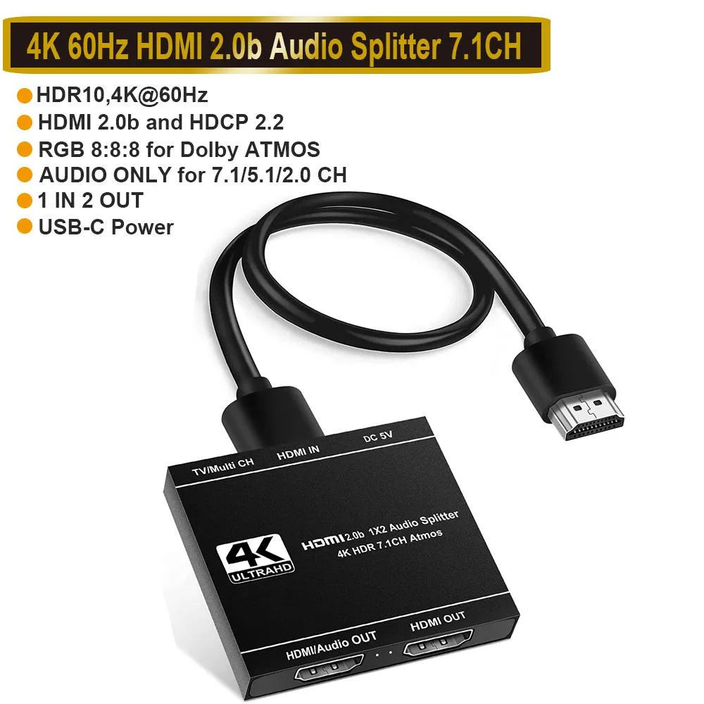 Jansicotek Jansicotek OZF12C HDMI Splitter 1x2 Audio Extractor 4K@60Hz — product photo
