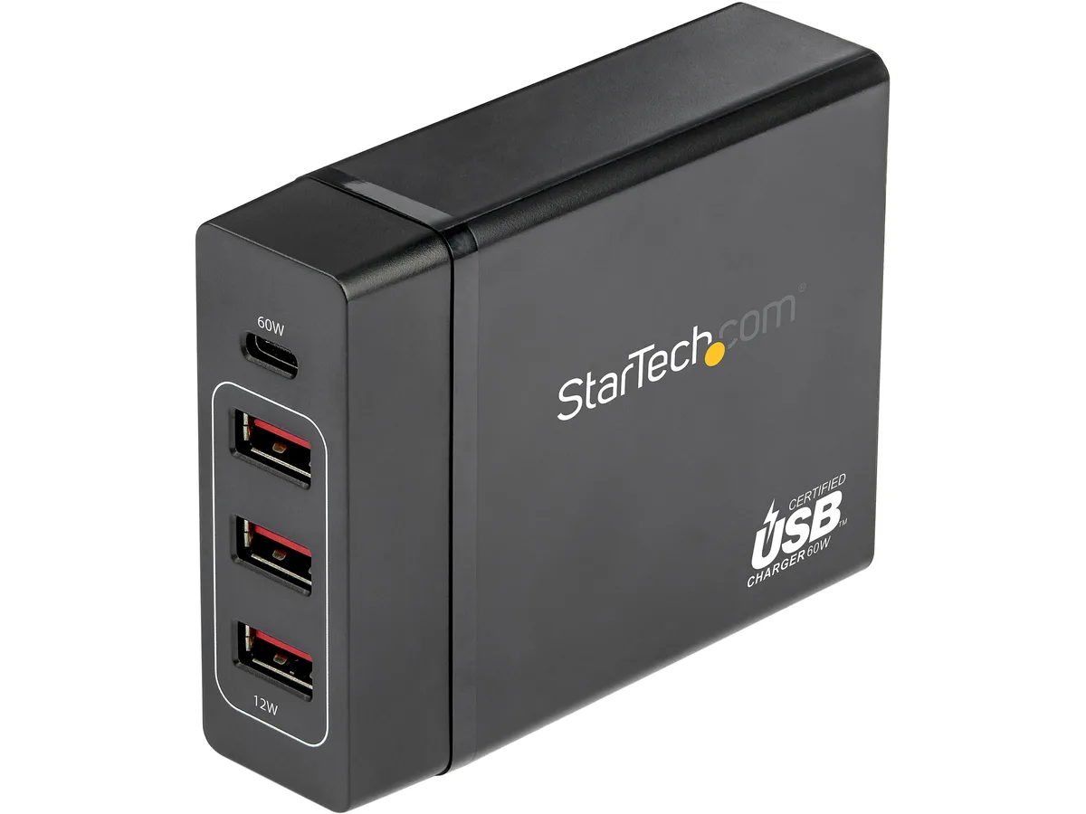 STARTECH STARTECH DCH1C3A 60W USB-C PD power adapter with 1×USB-C 3×USB-A — product photo