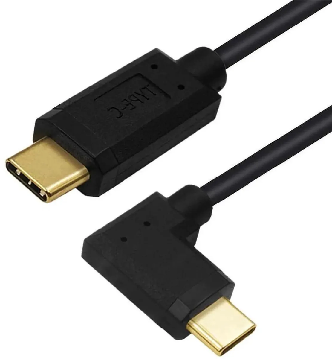 Flat USB-C extension cable with 90-degree angled male connectors, slim ribbon design
