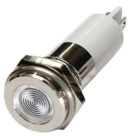 White round LED panel light with brass plated chrome bezel, 12mm mounting diameter