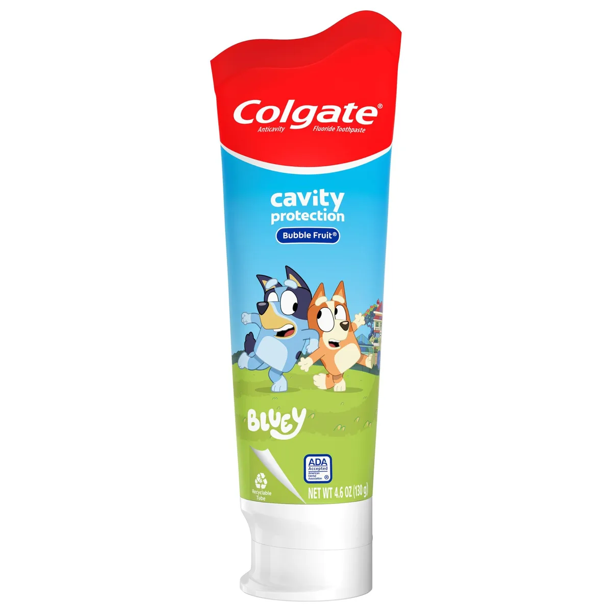 White 4.6 oz toothpaste tube with Bluey character design
