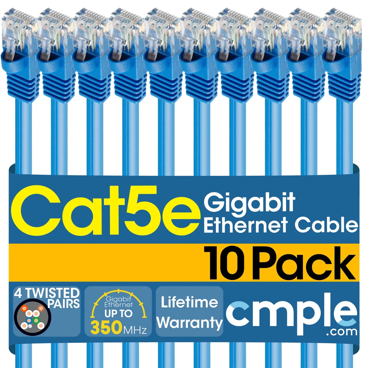 CMPLE CMPLE 10 Pack Cat5e Ethernet Cable 7 ft Blue — product photo