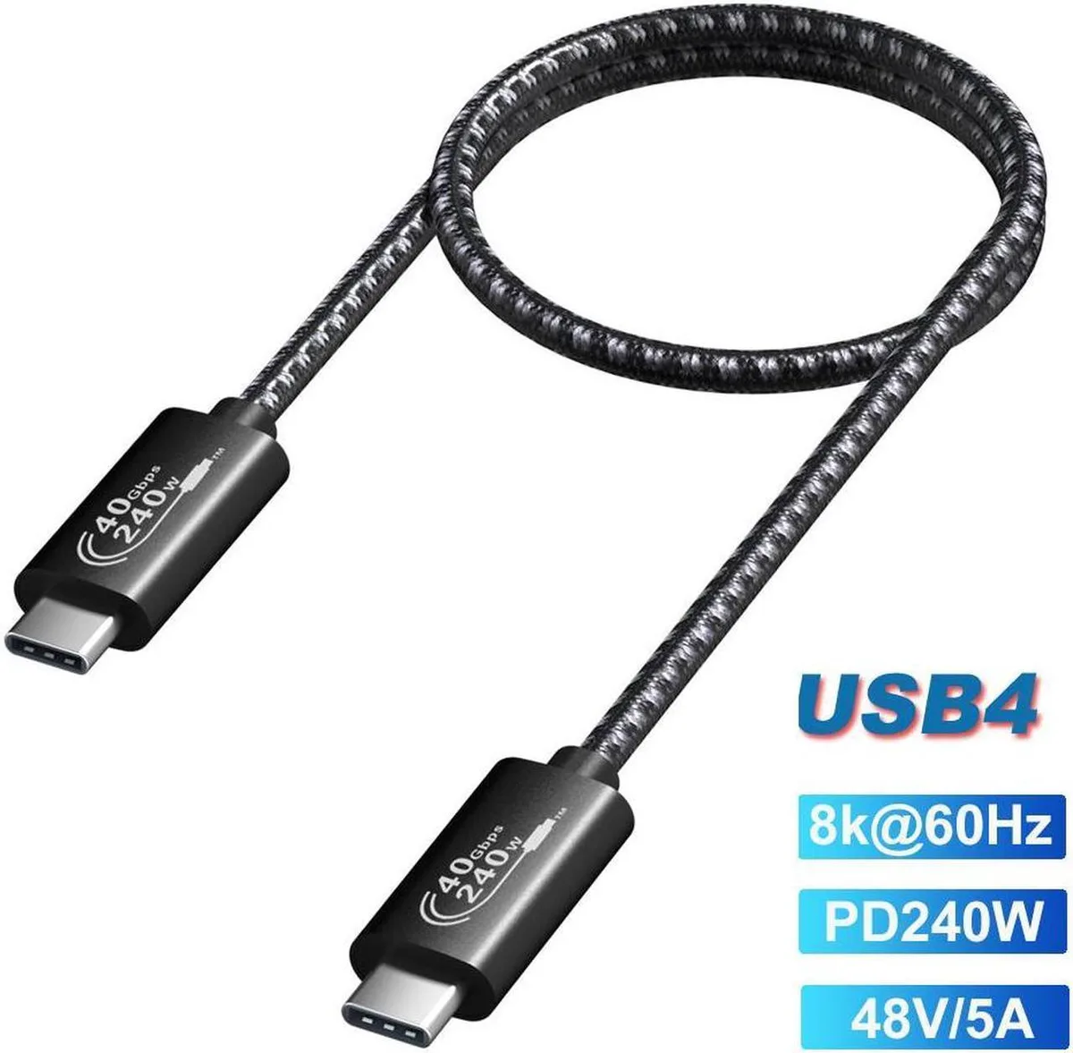 SMUGDESK SMUGDESK USB4 cable USB‑C to USB‑C 240W 40Gbps 8K 3.3ft black — product photo