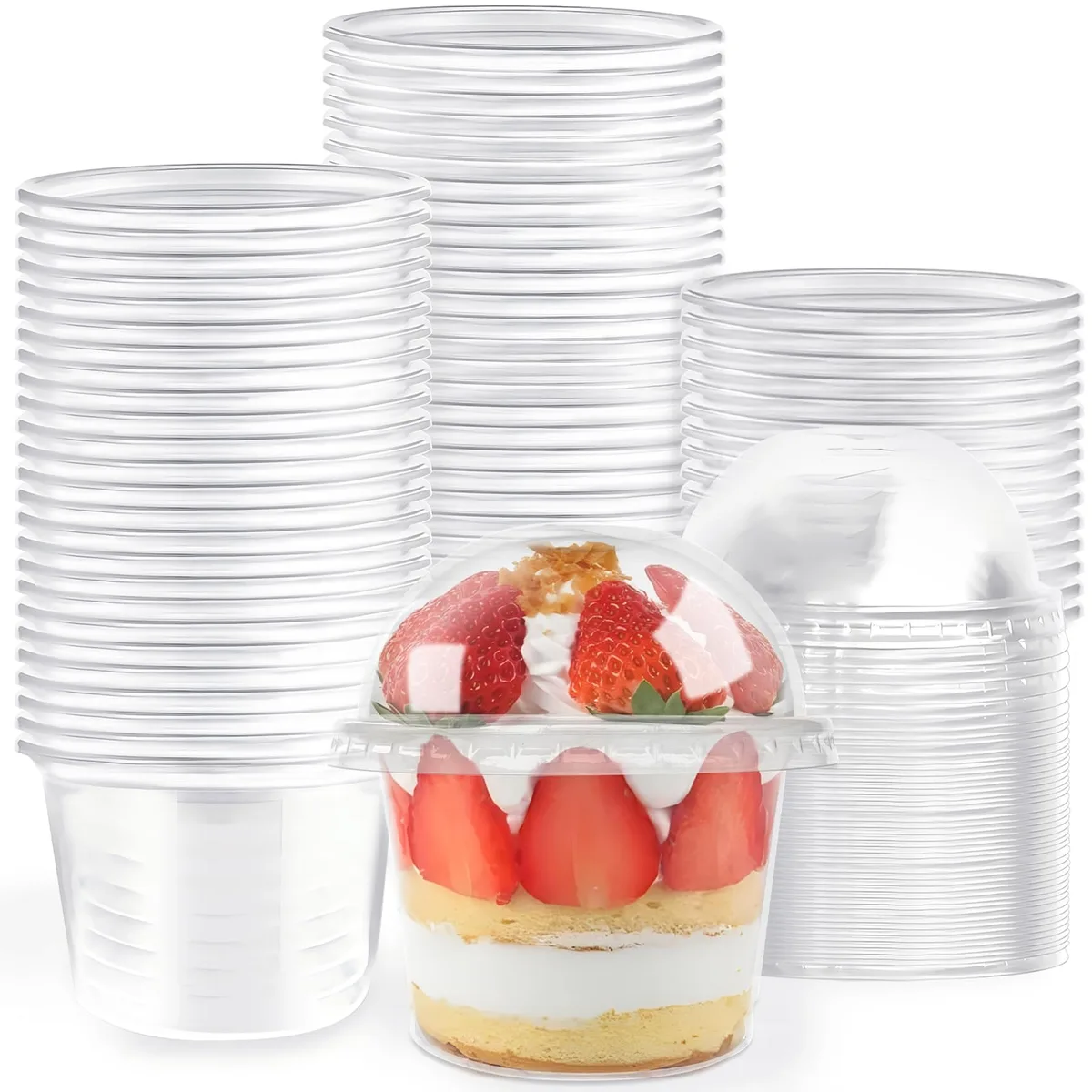 50 Clear Plastic Cups with Dome Lids 8 oz — product photo