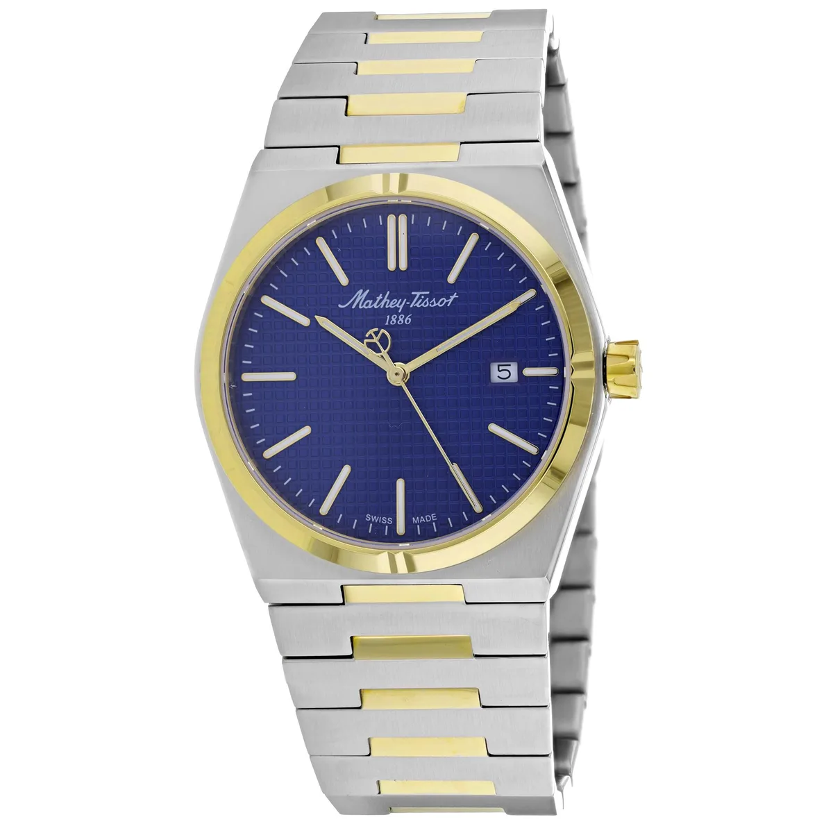 Stainless steel watch with blue dial and matching bracelet