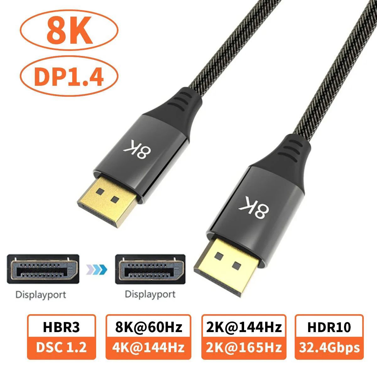 Jansicotek Jansicotek DisplayPort 1.4 Optical Cable 8K 60Hz 4K 144Hz 3.3ft — product photo