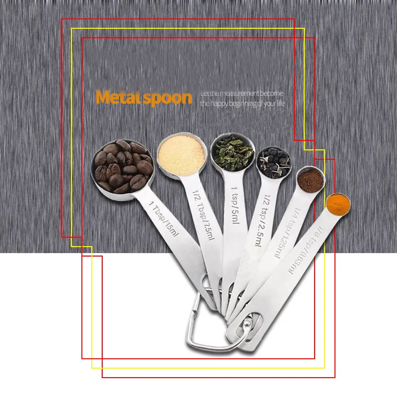 Intsupermai Intsupermai Stainless Steel 6-Piece Measuring Spoon Set with D-Ring 15 7.5 5 2.5 1.25 .63 ml — product photo