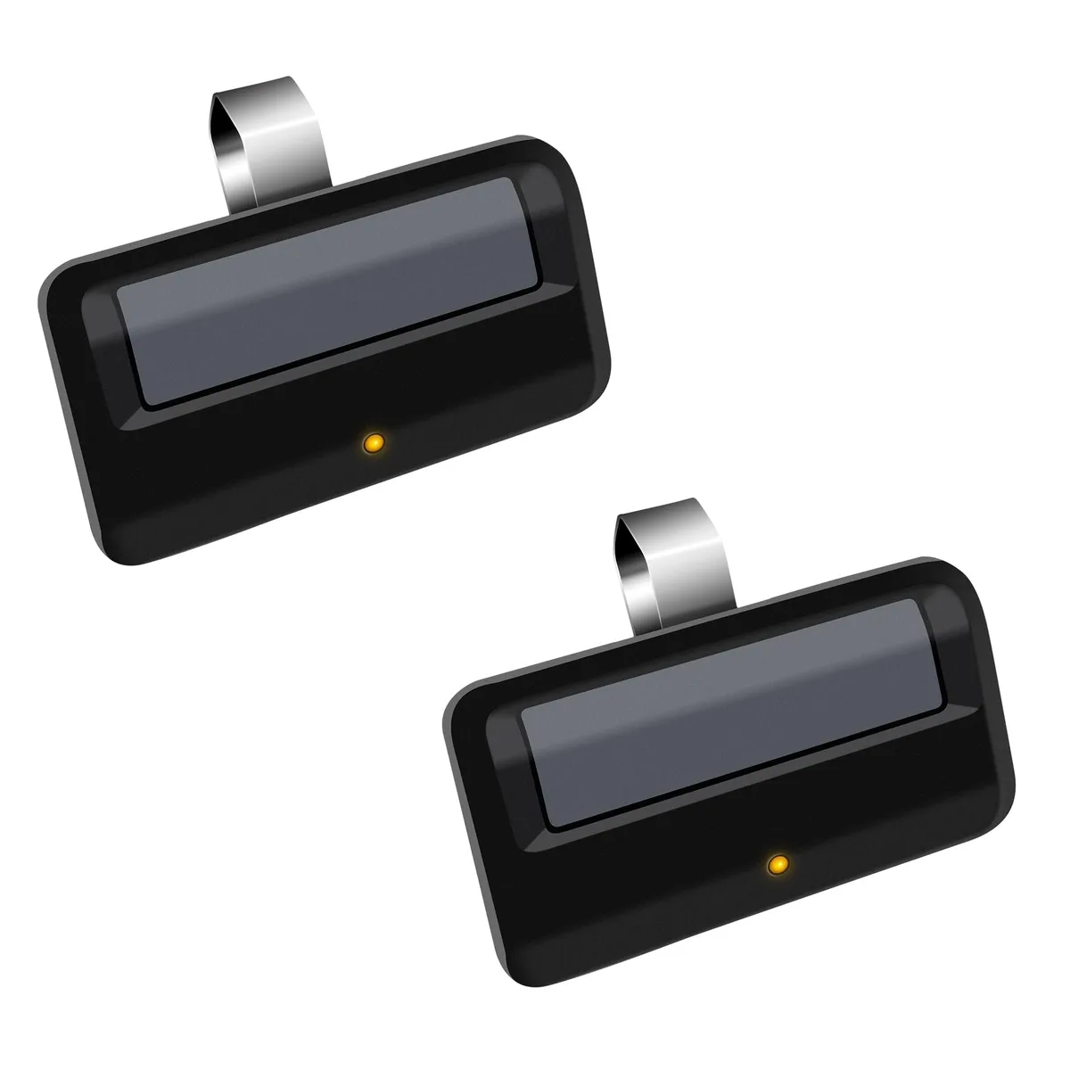 Two small black rectangular remotes with buttons and visor clips