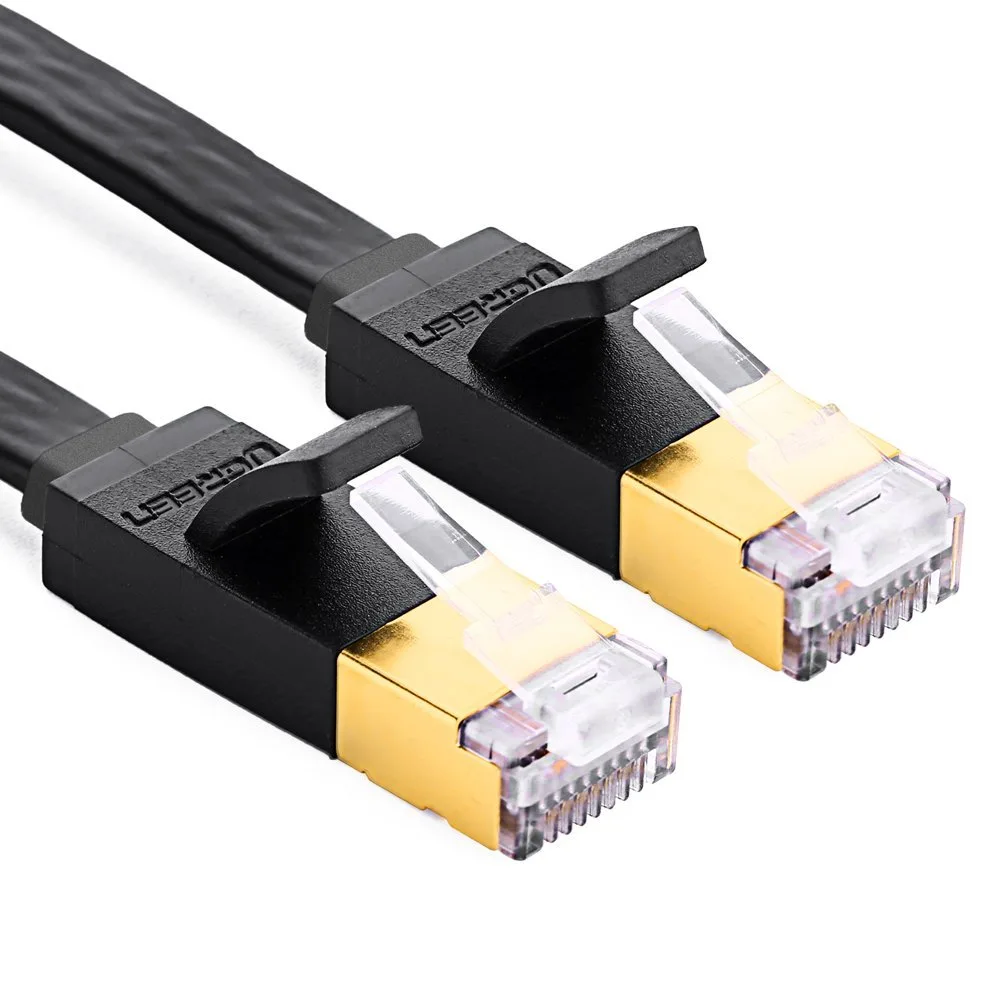 TeKit TeKit 11261 Cat7 network ethernet cable 6.60 ft 600 MHz 10 Gbps shielded gold plated flat black — product photo