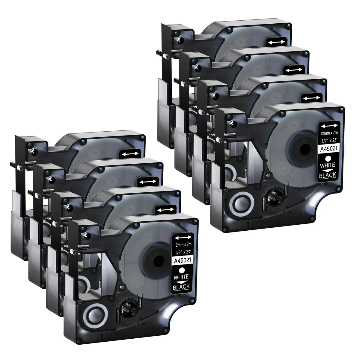 GREENCYCLE GREENCYCLE 10 Pack D1 Label Tape White on Black 12mm 23ft — product photo
