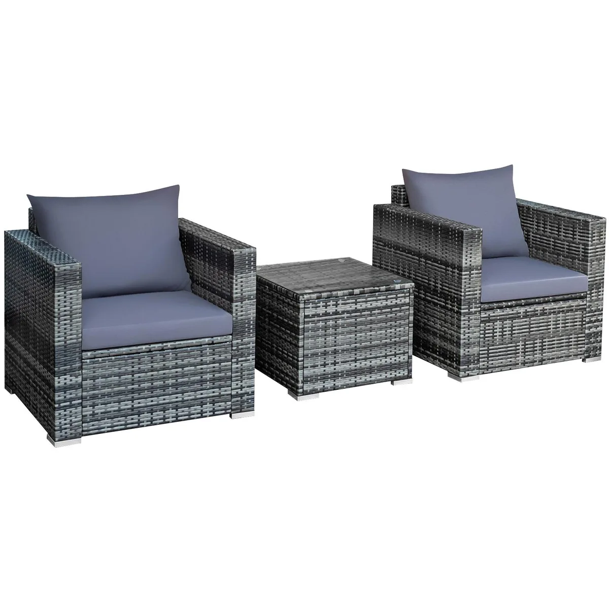 SlickBlue SlickBlue 3-Piece Rattan Bistro Set Grey 28.5" Sofa 20" Table — product photo