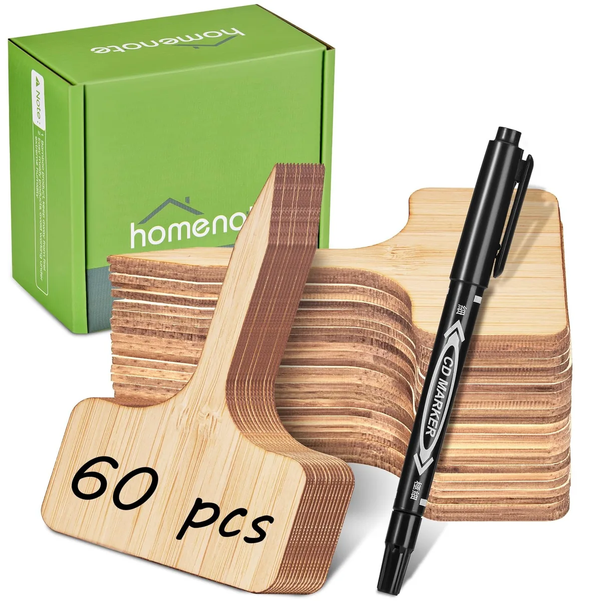  Homenote PD-16218 60-Pack Bamboo Plant Labels 2.36 x 4-Inch T-Type Sign — product photo