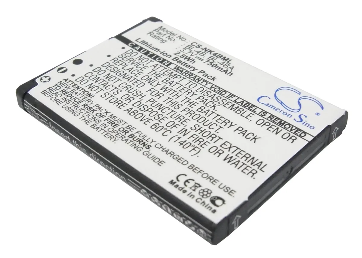 Rectangular lithium-ion battery with gold contacts and Cameron Sino label