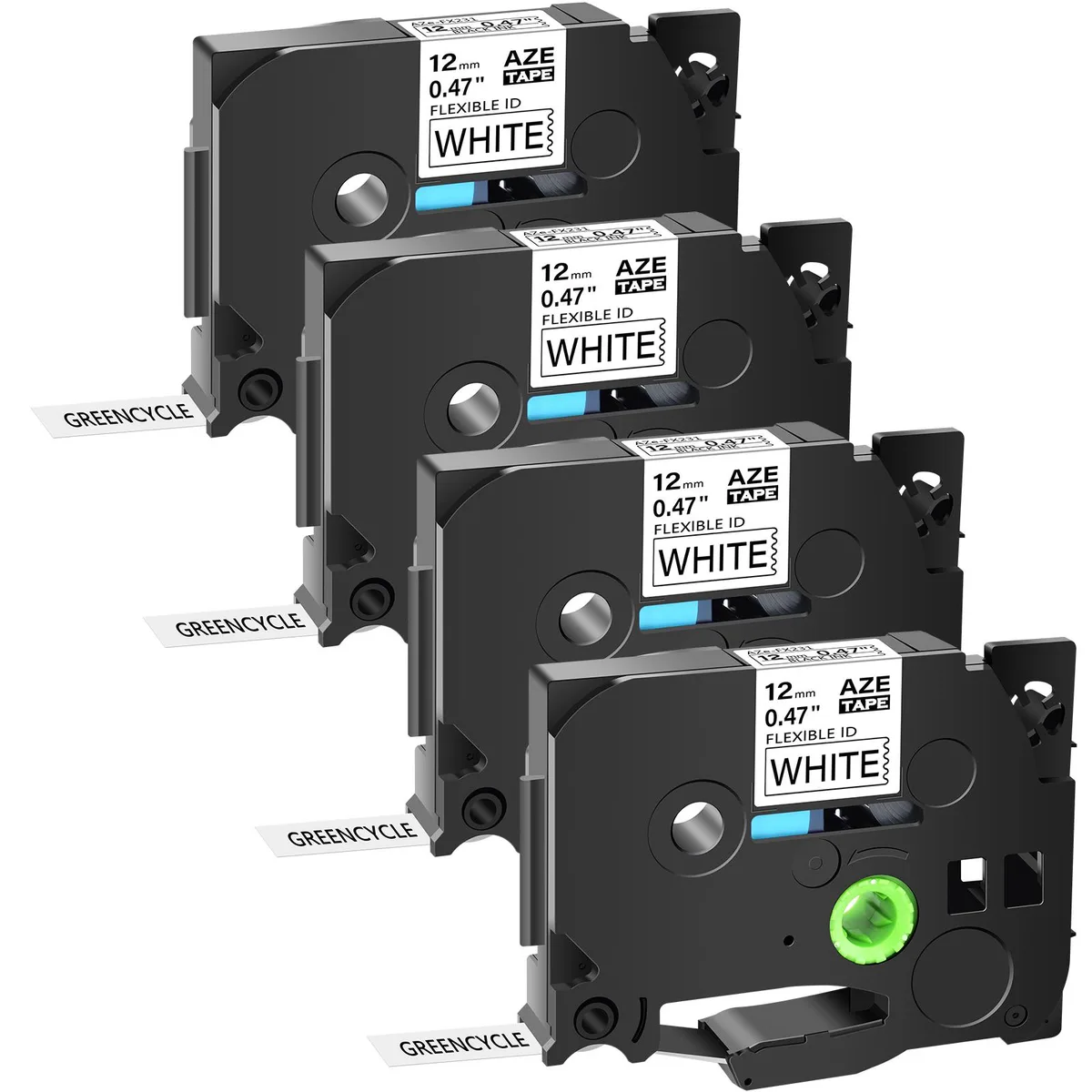 GREENCYCLE GREENCYCLE AZE-FX231 12mm Black on White label 4 pack — product photo