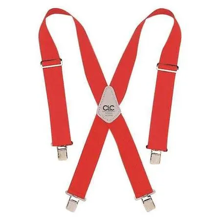 Red elastic tool suspenders with four heavy-duty clips and adjustable chest strap