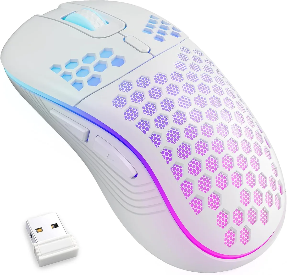 BFKK BFKK Honeycomb Wireless Gaming Mouse White 2.4G 600mAh 800/1200/1600 DPI — product photo