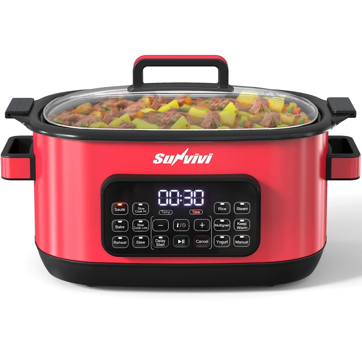 SUNVIVI ZES015 12-in-1 Slow Cooker 6.5QT Red — product photo