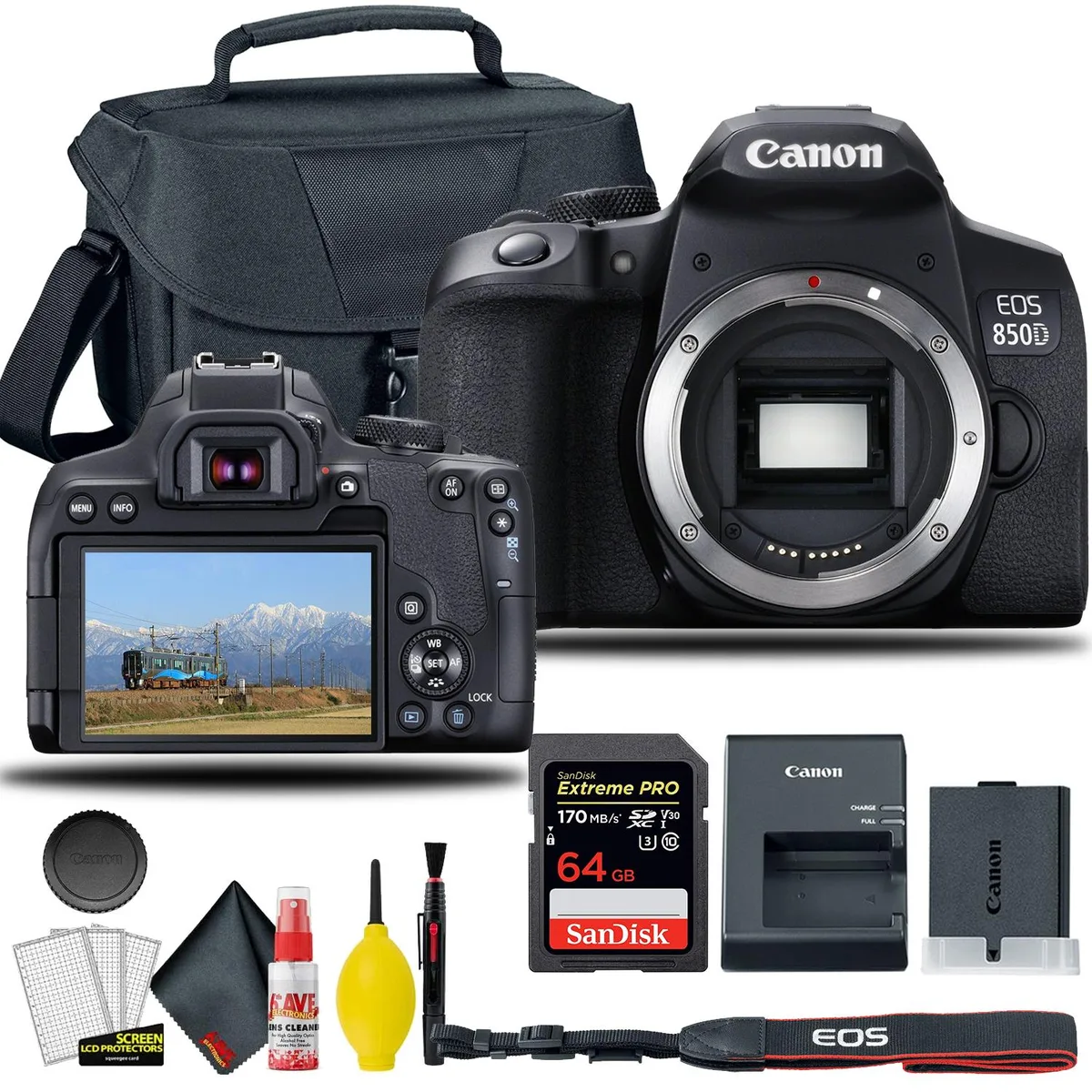 Canon Canon EOS 850D Rebel T8i DSLR Camera Kit International Tripod Bundle — product photo