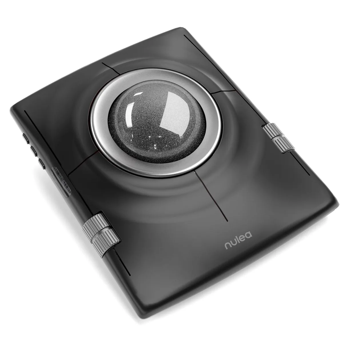 Silver wireless trackball mouse with 55mm ball, ergonomic shape, rechargeable
