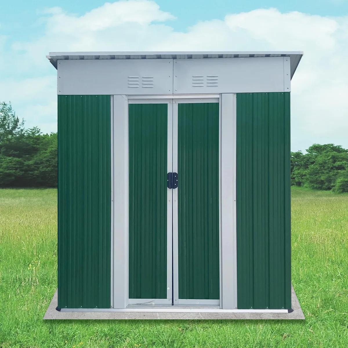 tuphen tuphen Green Metal Trellis 5x3 ft Pent Roof Sliding Door — product photo