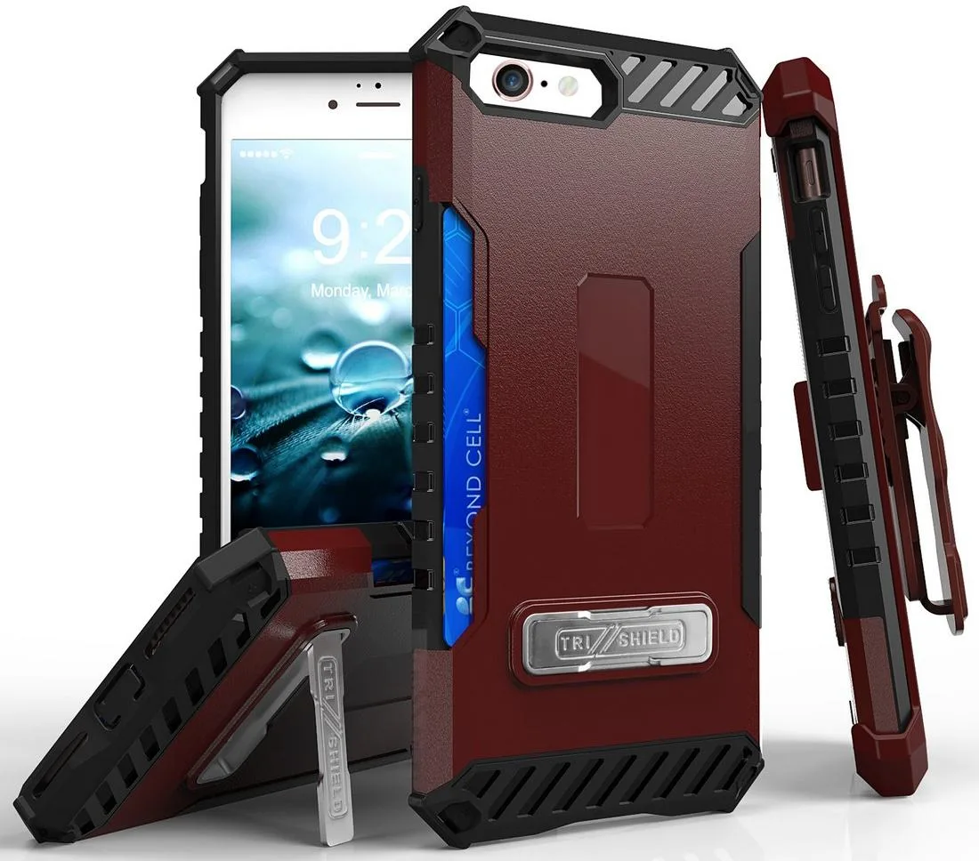 Nakedcellphone Nakedcellphone Tri-Shield Case Burgundy iPhone SE 2022/2020 8/7 Kickstand Clip Wallet — product photo