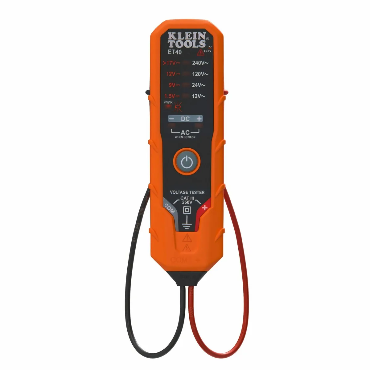 Compact yellow voltage tester with LED display and probe tips
