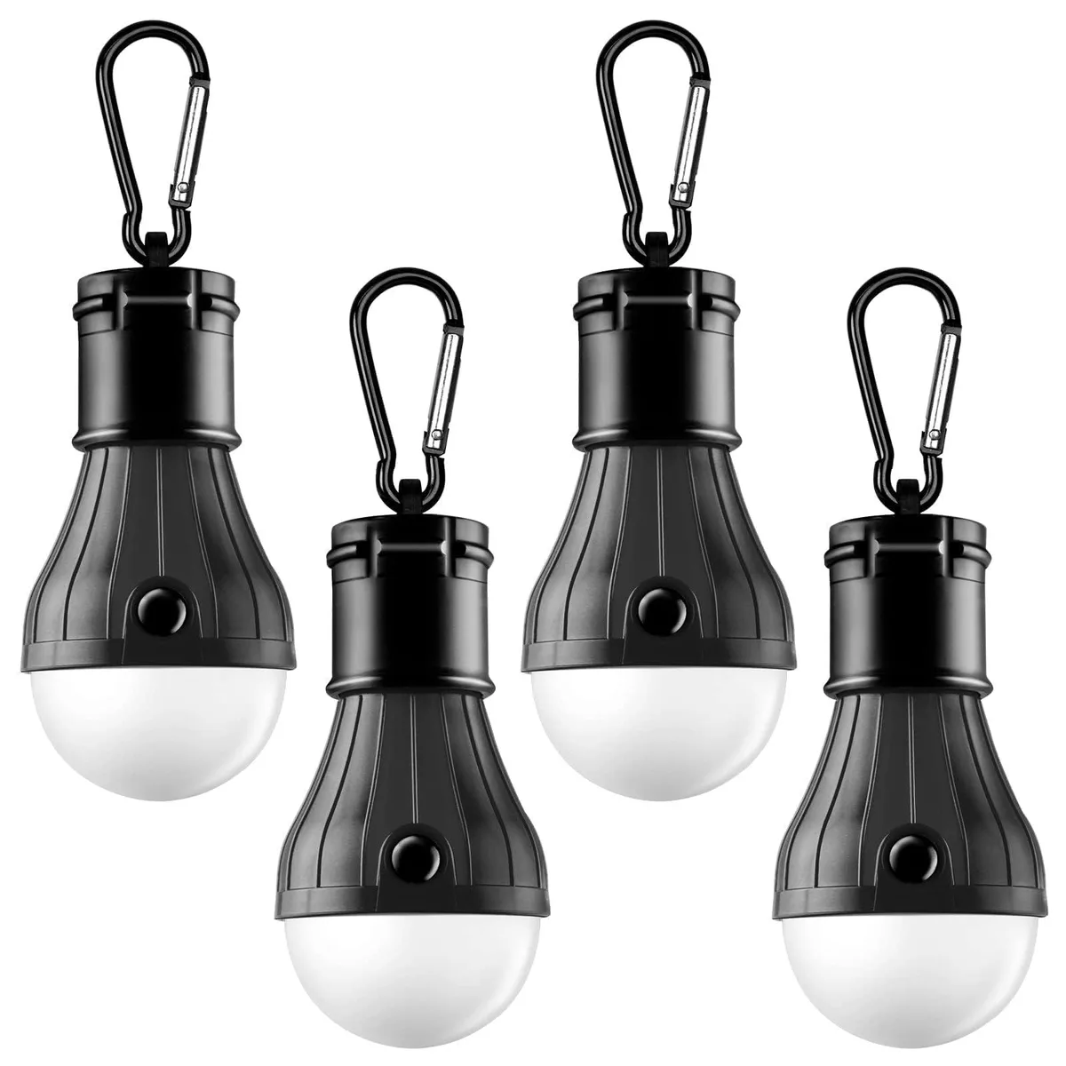 Four small multicolour lanterns with clip hooks shown together