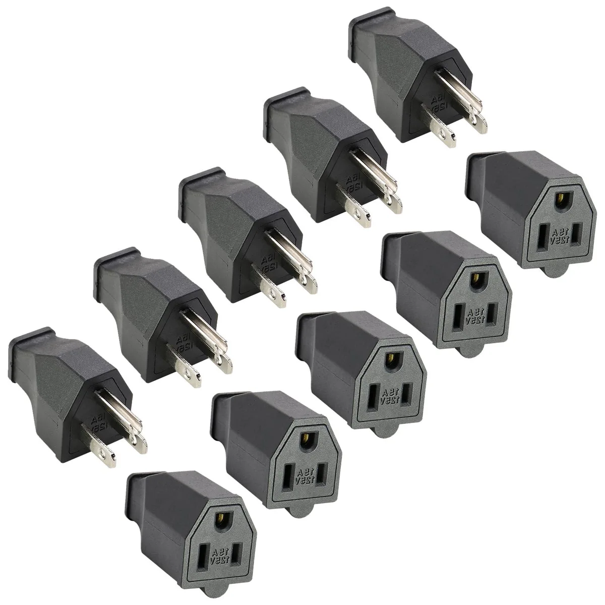  Straight Blade Plug 15A 125V 3-Wire Male-Female 5 Pack — product photo
