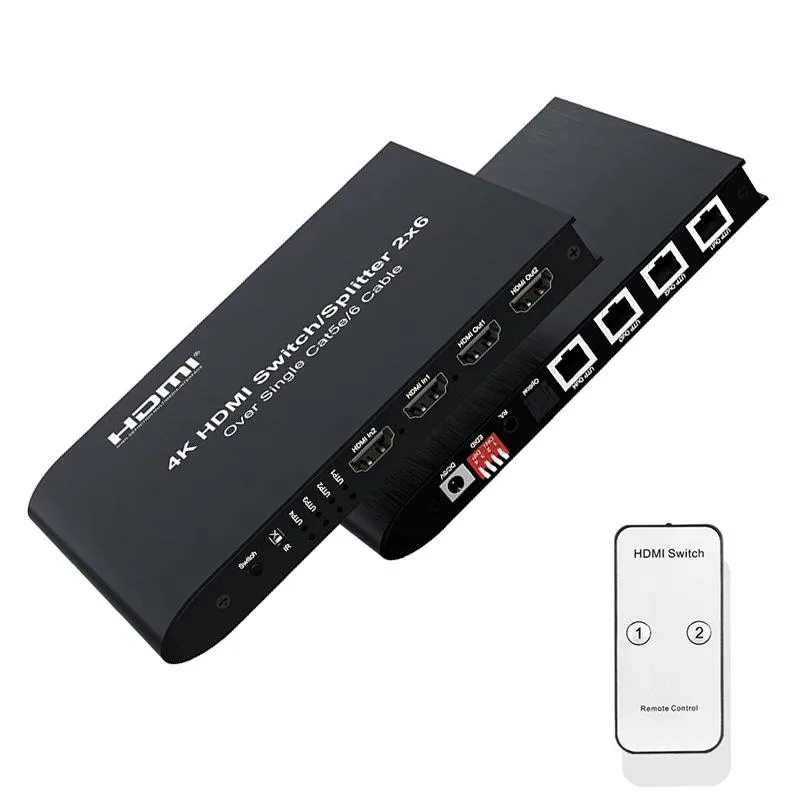 YINGHUA YINGHUA 4K HDMI KVM Switch 2x6 Cat5e/6 100M 2 Loop-out 4 RJ45 — product photo