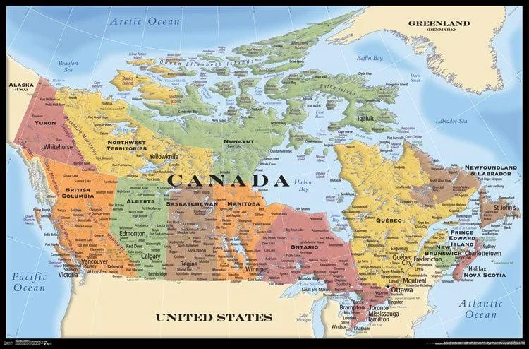 Poster print of a Canada map on heavy stock paper, 34 by 22 inches