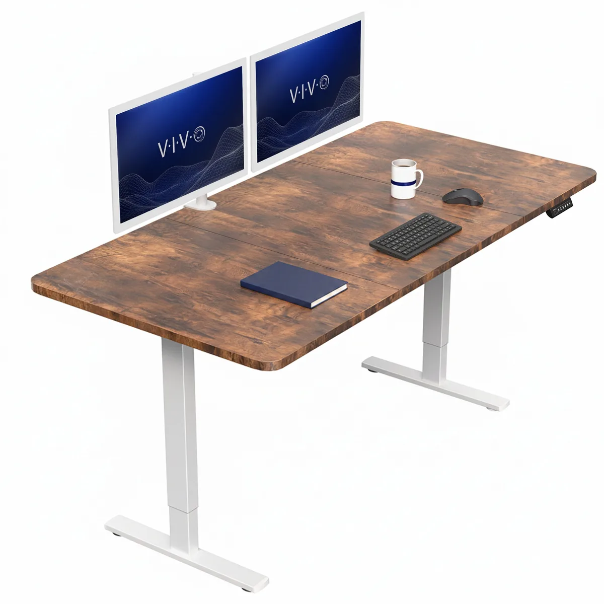 VIVO VIVO Electric Standing Desk 71 x 36 Vintage Brown White Frame — product photo