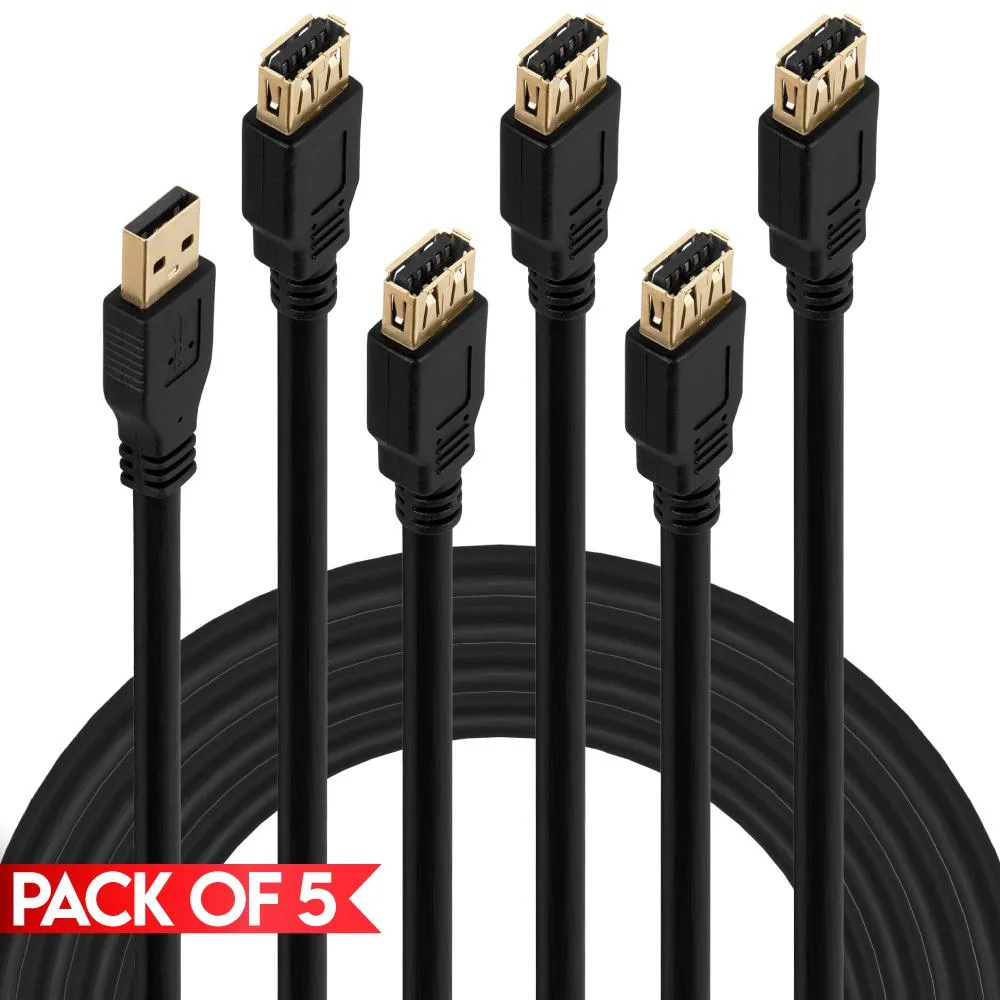 CMPLE CMPLE 5 Pack USB 3.0 Extension Cable 10 ft USB-A Male to Female Black — product photo